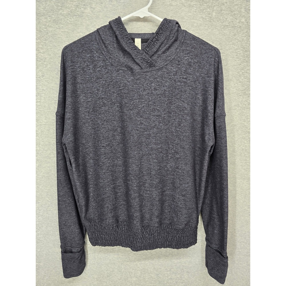 Lululemon Enlite Pullover Hoodie Charcoal Grey Smocked Hem Thumbholes Size 4